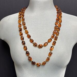 Vintage Faux Amber Long beaded Necklace